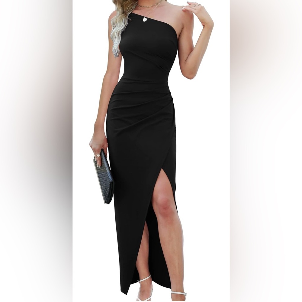 Elegant Black Sarin Mathews Woman’s One Shoulder Long Formal Dress